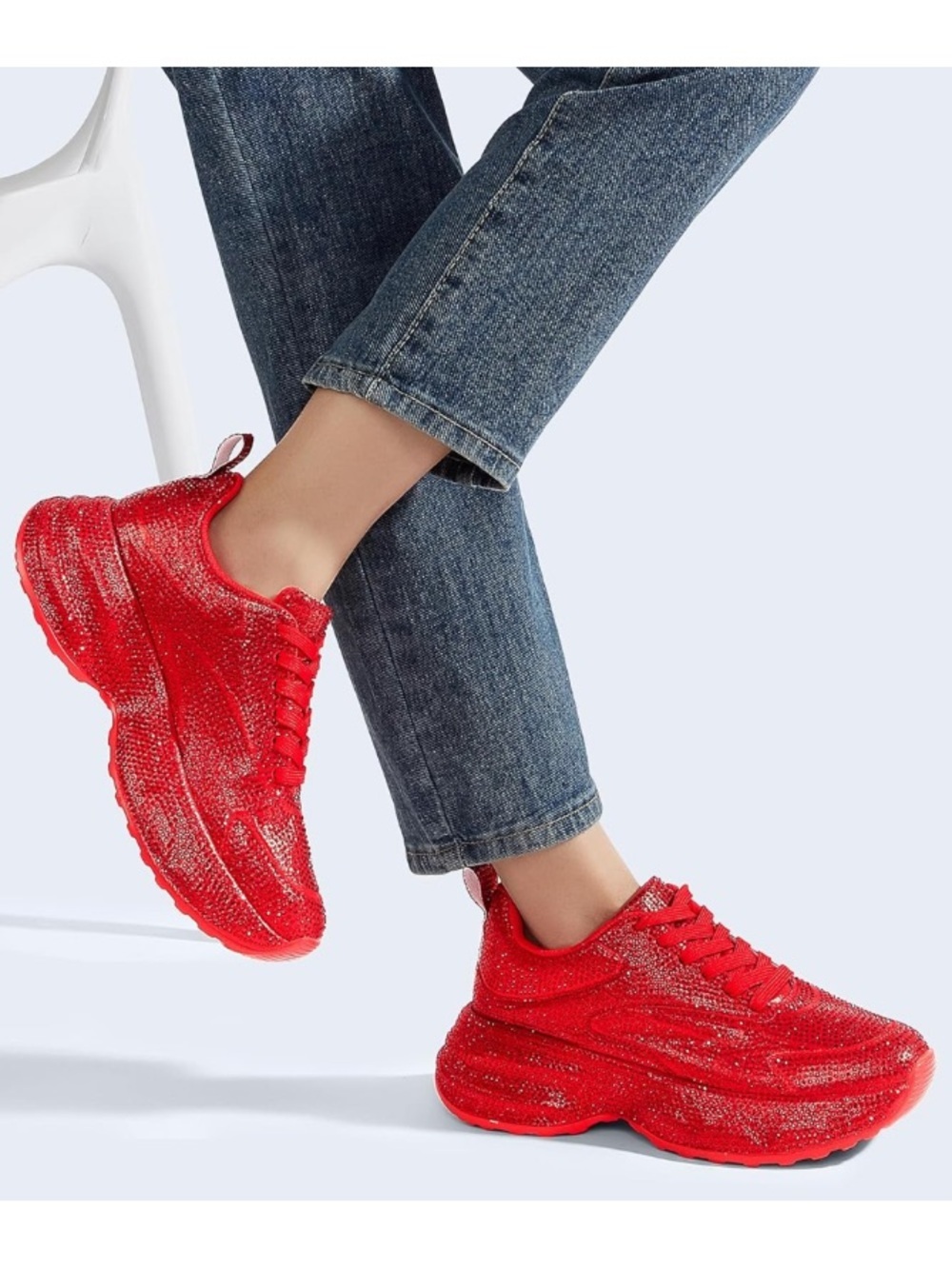 Red Rhinestone Platform Sneakers Women’s 7 - Picture 14 of 16